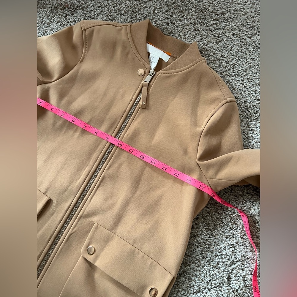 H&M‎ Jacket Salehm Tan Zippered Coat With Gold Button blazer jacket S size 4 - Picture 7 of 10